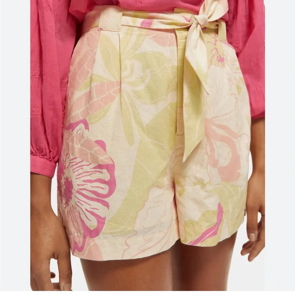 Scotch & Soda High Rise Mid Length Shorts Pink Green Floral Print Womens Size XS